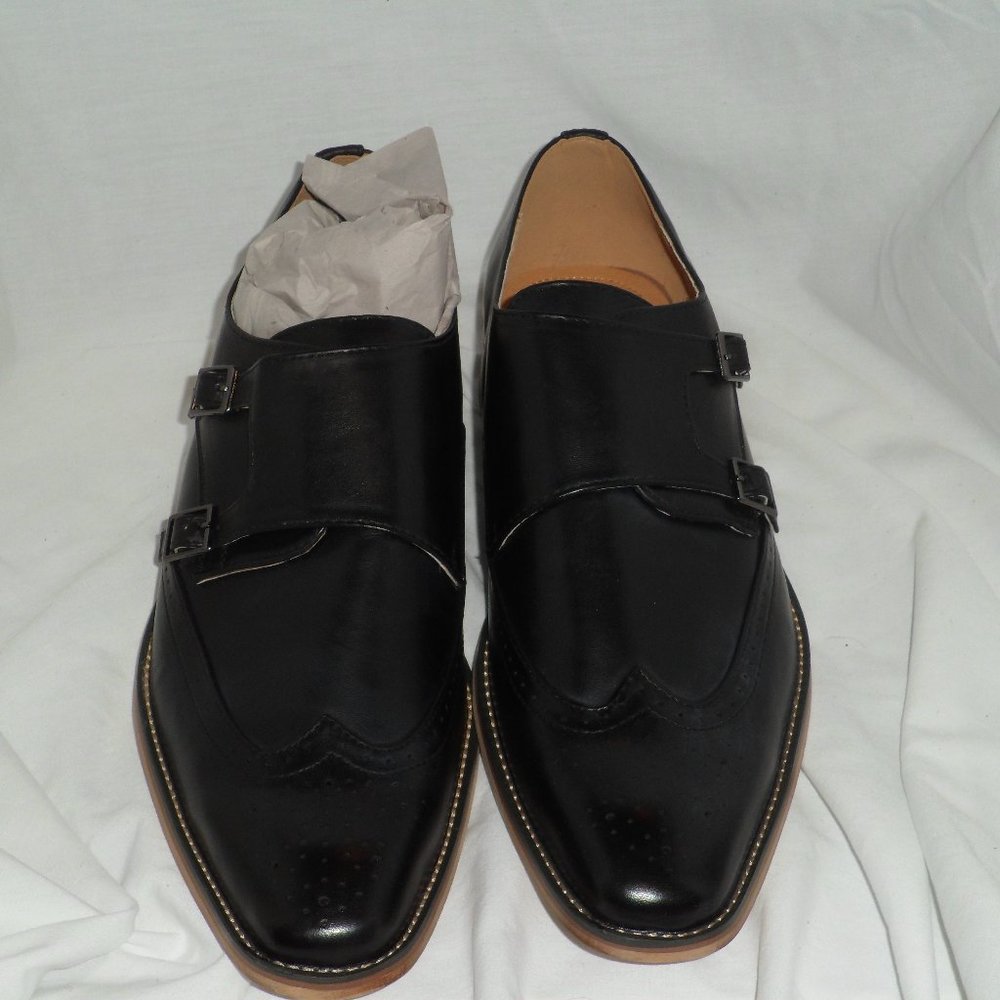 Gino Vitale Black Monk Strap Oxfords